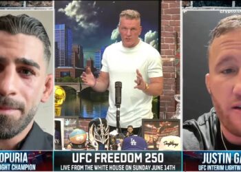 Ilia Topuria and Justin Gaethje get into heated exchange in face-to-face interview