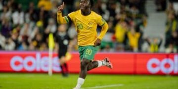 Nestory Irankunda scores Australia’s first World Cup goal against Turkiye